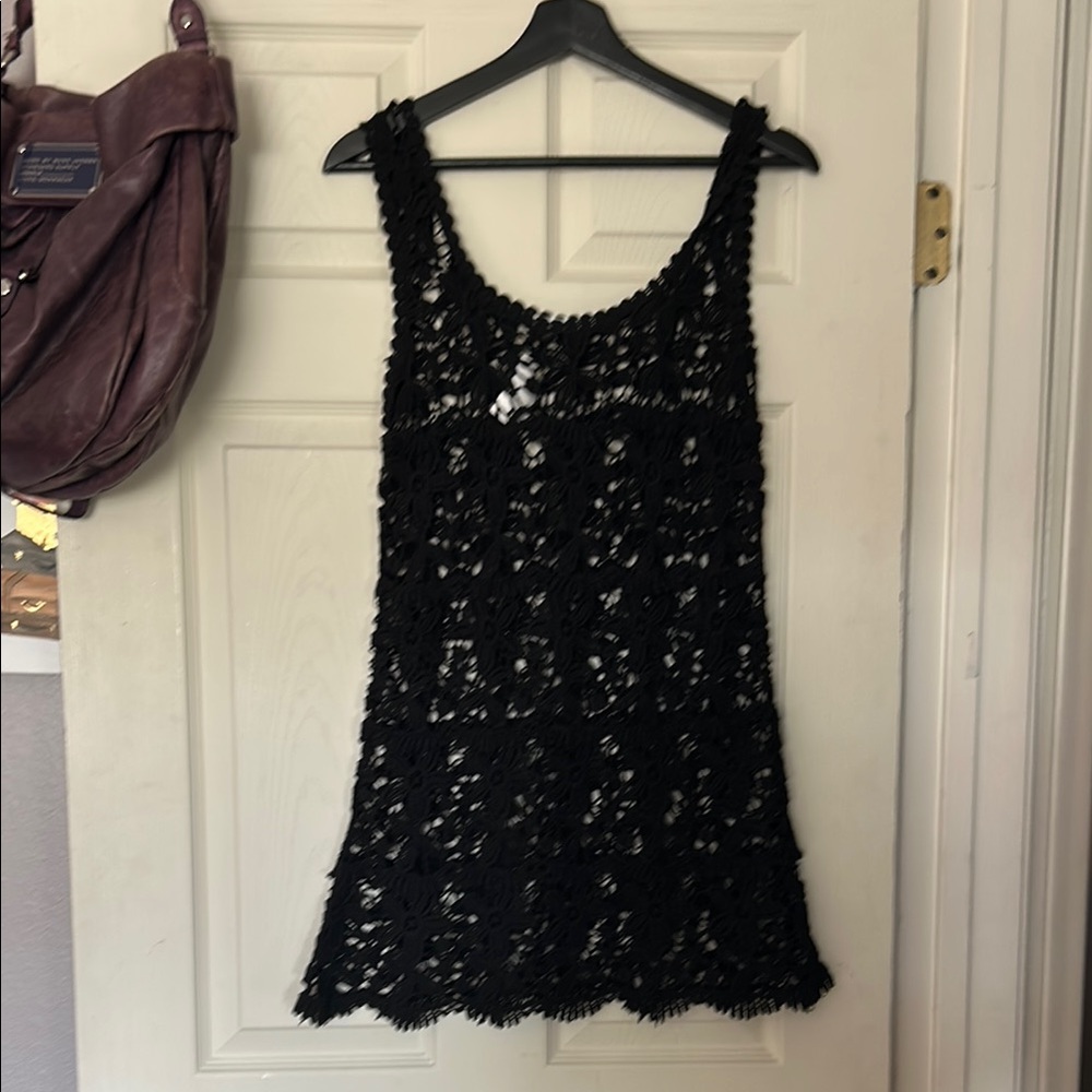 Black crochet, mini dress size small Preloved great as a cover-up or dress